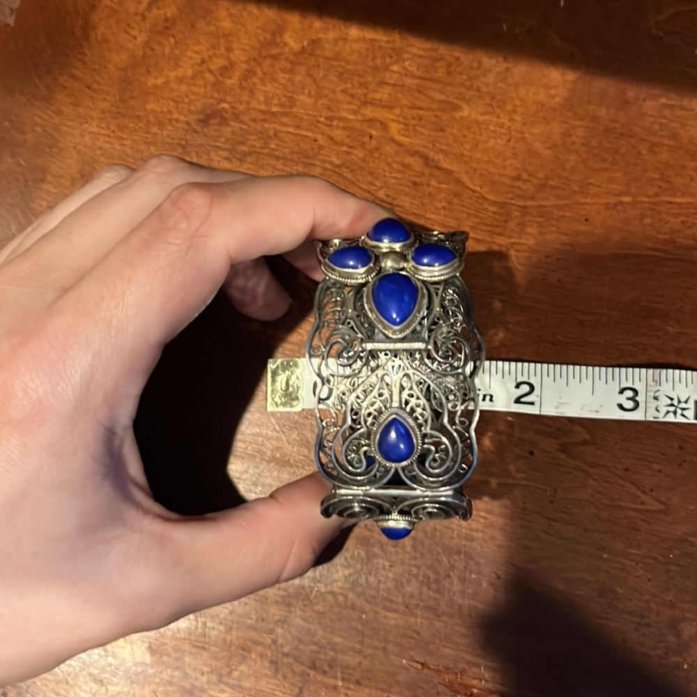 QVC Artisan Crafted Sterling Silver Lapis Filigree Bangle Bracelet - Picture 9 of 10